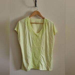 Chico's Crochet Lace Vneck Capped Sleeve Top, Women's XL, Citrine